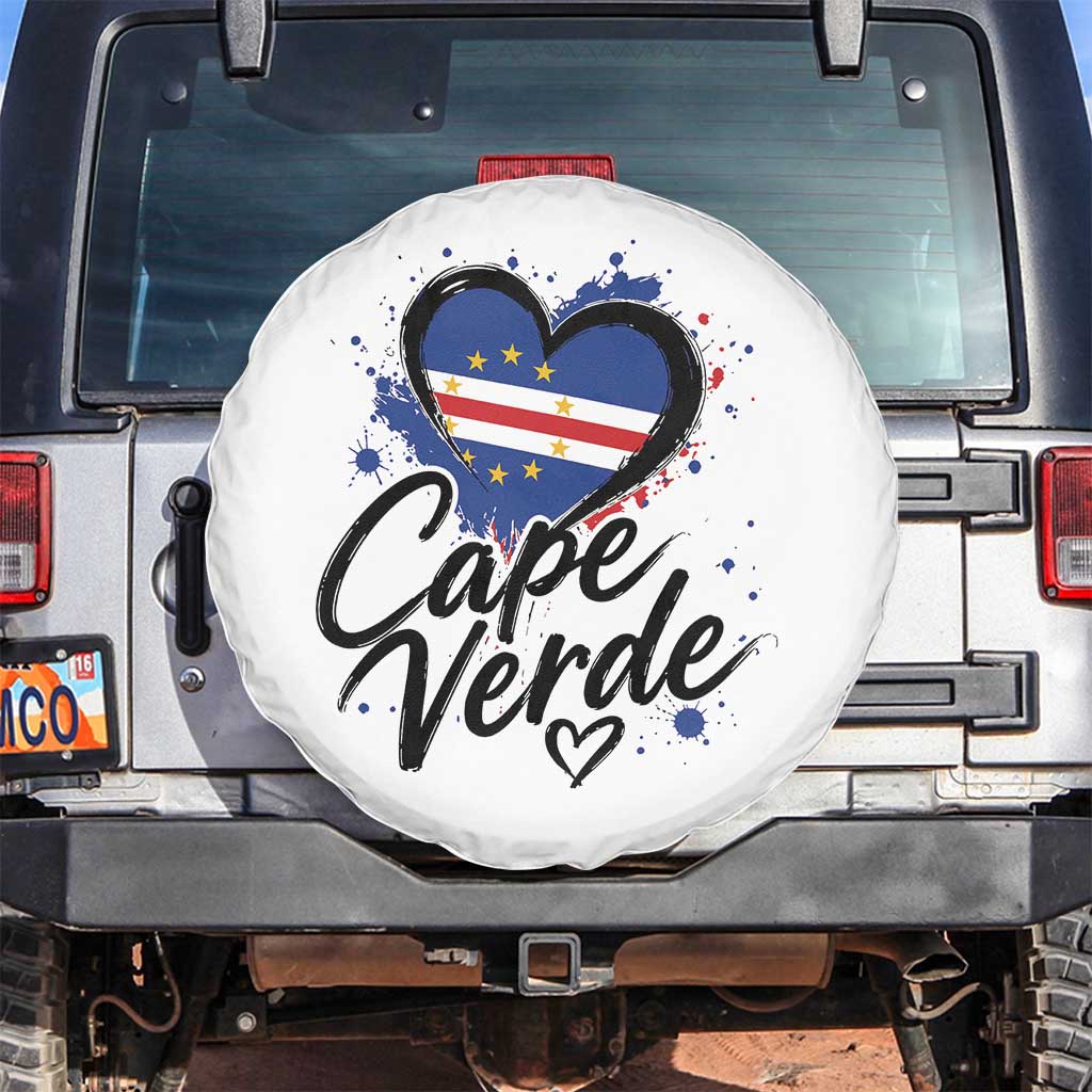 Cape Verde Flag Heart Spare Tire Cover Cabo Verde Pride Verdean Love TS02 No hole White Print Your Wear