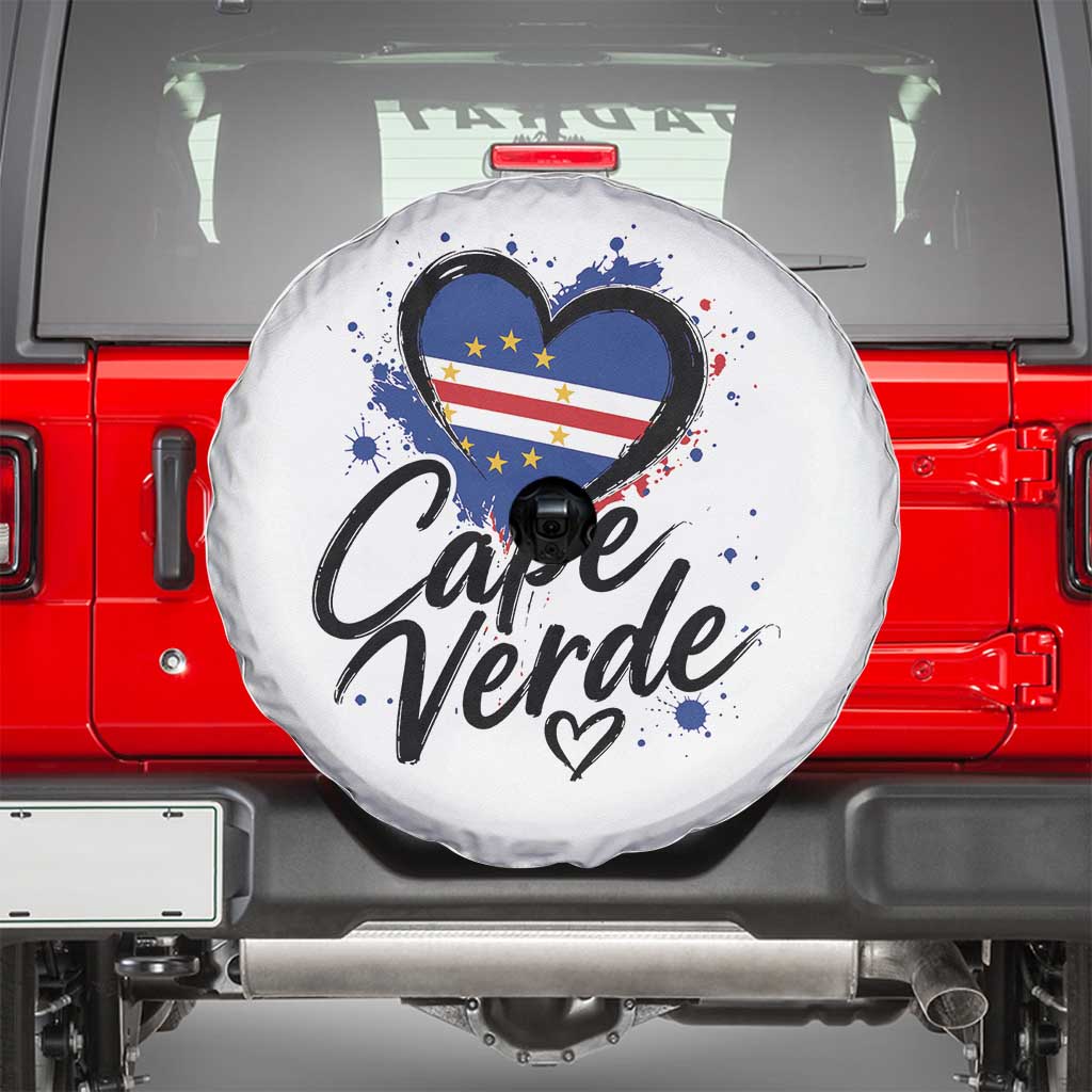 Cape Verde Flag Heart Spare Tire Cover Cabo Verde Pride Verdean Love TS02 White Print Your Wear