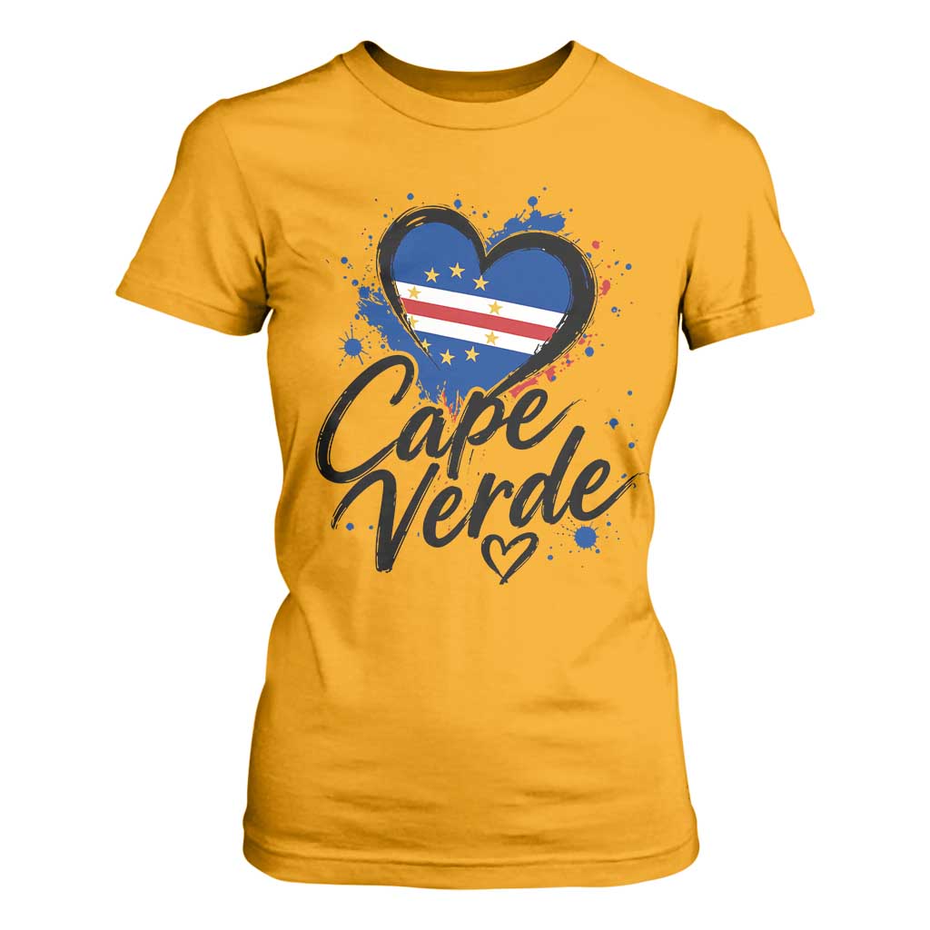 Cape Verde Flag Heart T Shirt For Women Cabo Verde Pride Verdean Love