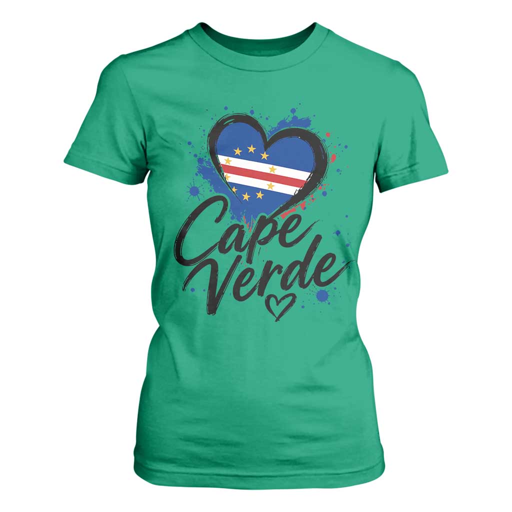 Cape Verde Flag Heart T Shirt For Women Cabo Verde Pride Verdean Love