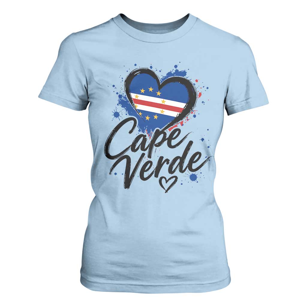 Cape Verde Flag Heart T Shirt For Women Cabo Verde Pride Verdean Love