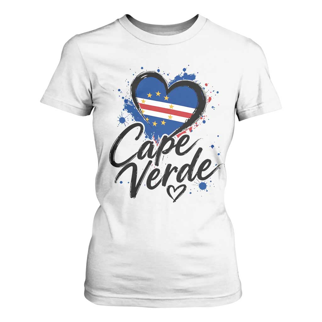 Cape Verde Flag Heart T Shirt For Women Cabo Verde Pride Verdean Love