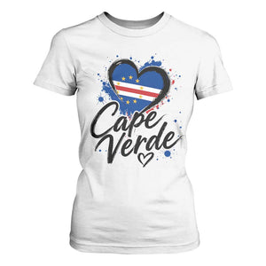 Cape Verde Flag Heart T Shirt For Women Cabo Verde Pride Verdean Love