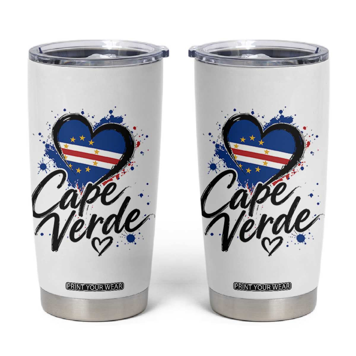 Cape Verde Flag Heart Tumbler Cup Cabo Verde Pride Verdean Love TS02 White Print Your Wear