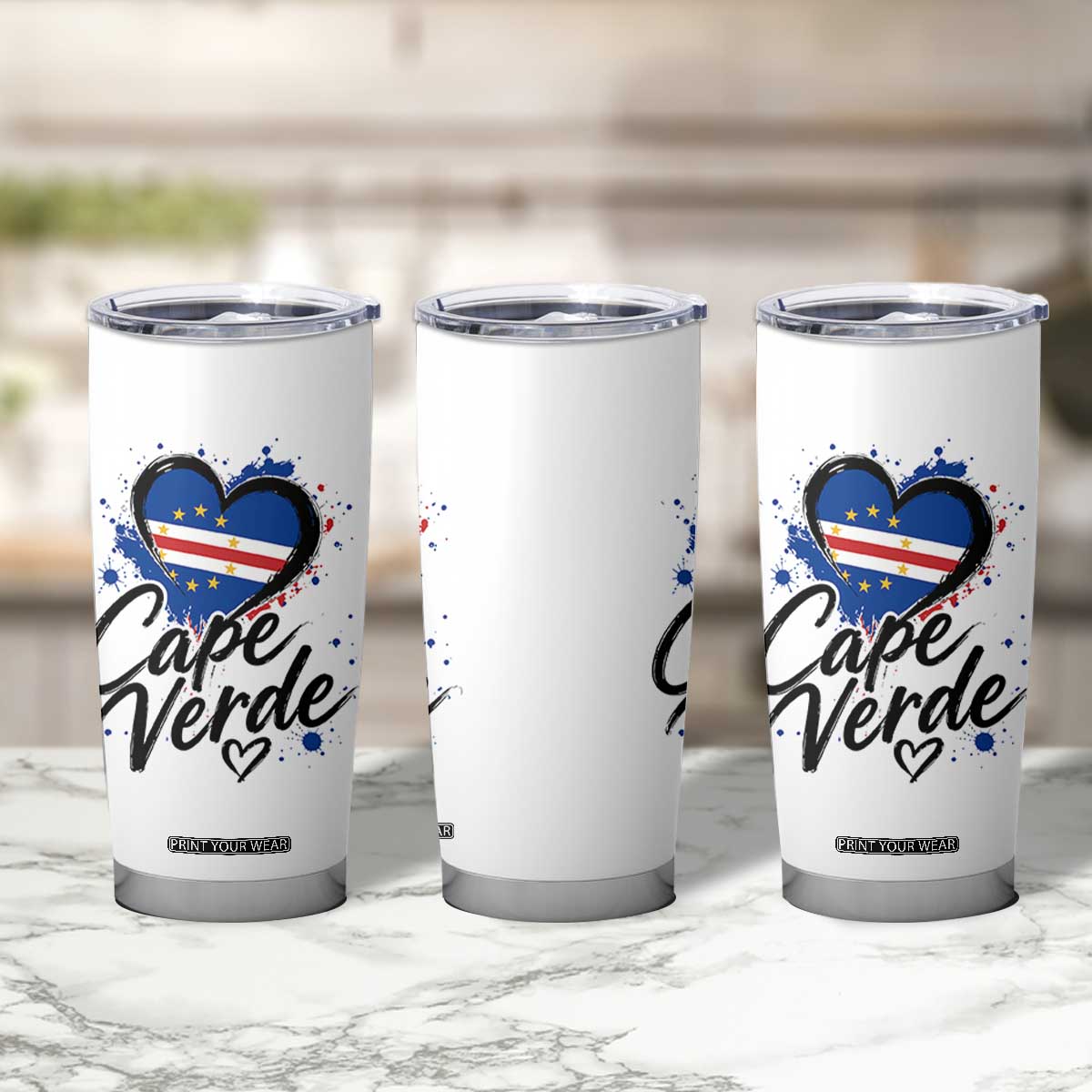 Cape Verde Flag Heart Tumbler Cup Cabo Verde Pride Verdean Love TS02 Print Your Wear