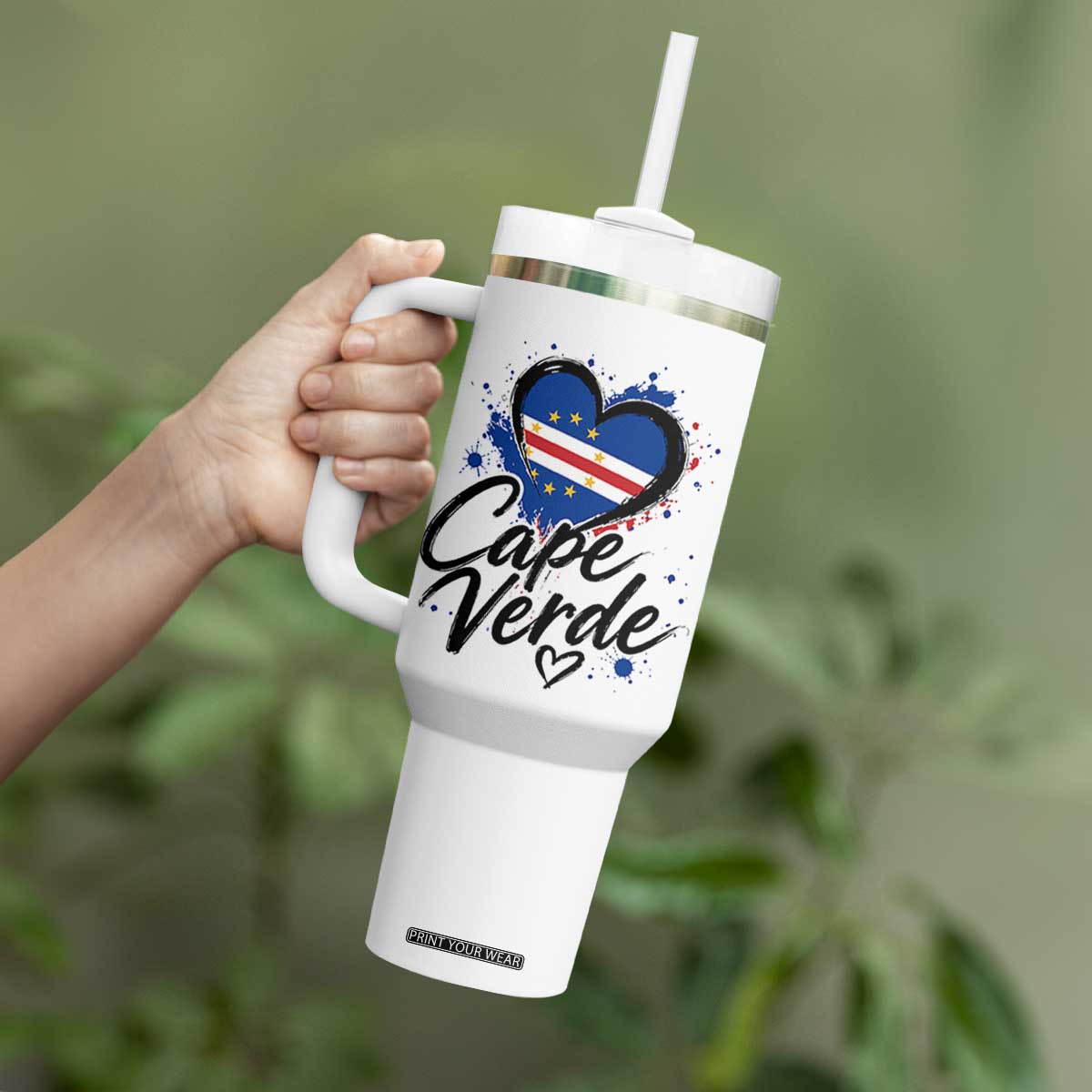 Cape Verde Flag Heart Tumbler With Handle Cabo Verde Pride Verdean Love TS02 Print Your Wear