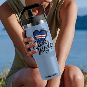 Cape Verde Flag Heart Flip Straw Tumbler Cabo Verde Pride Verdean Love TS02 One Size: 30 oz Light Blue Print Your Wear