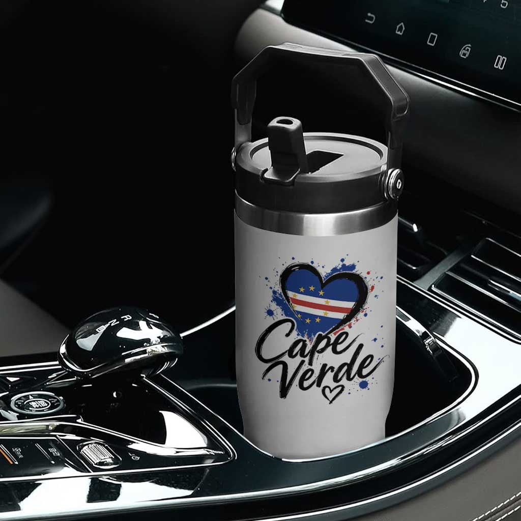 Cape Verde Flag Heart Flip Straw Tumbler Cabo Verde Pride Verdean Love TS02 Print Your Wear