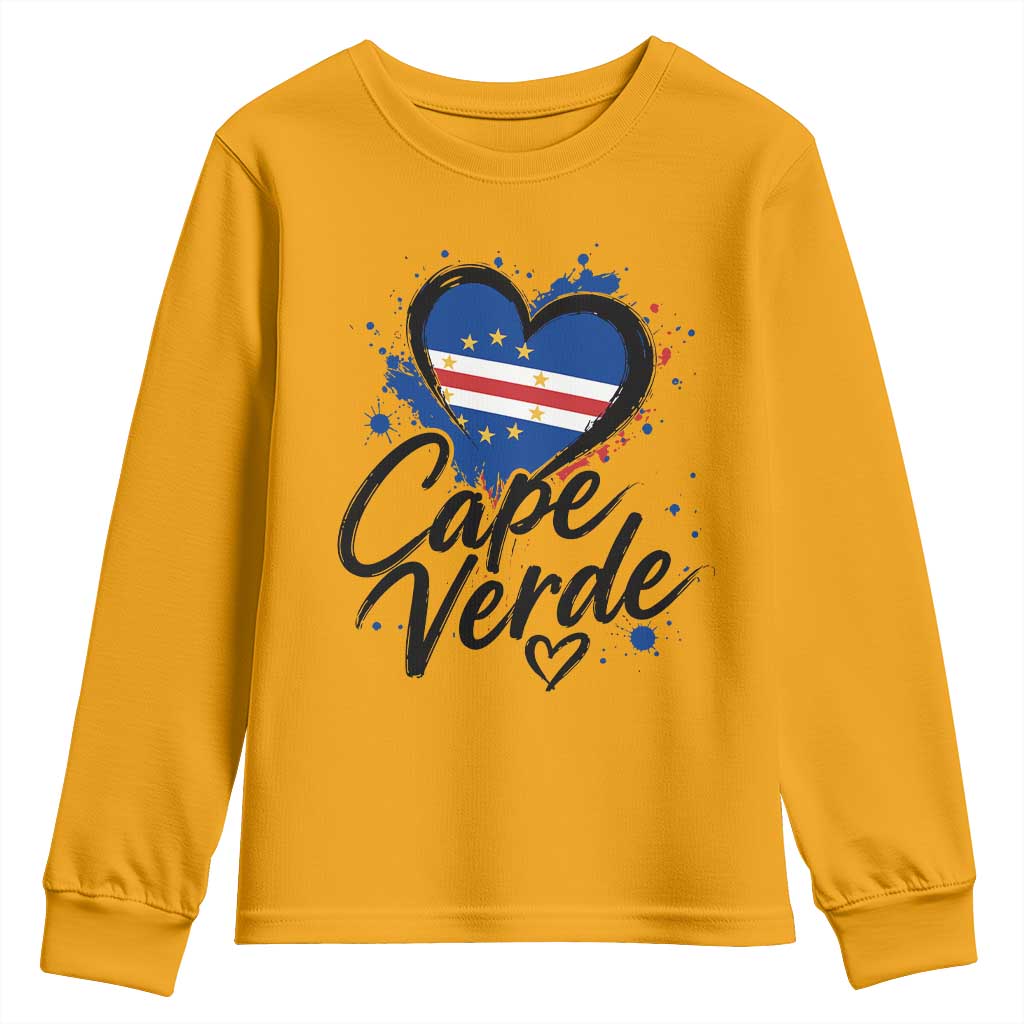 Cape Verde Flag Heart Youth Sweatshirt Cabo Verde Pride Verdean Love