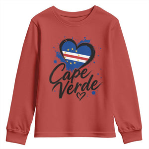 Cape Verde Flag Heart Youth Sweatshirt Cabo Verde Pride Verdean Love