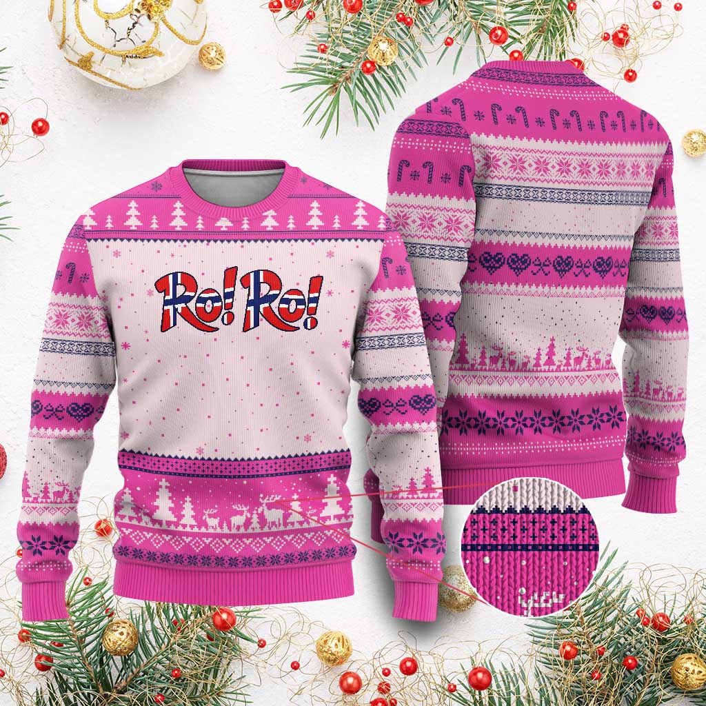 Funny Norway Flag Ro Ro Typography Graphic Ugly Christmas Sweater Norge Norwegian Flag Football Fans TS02 Hot Pink Print Your Wear