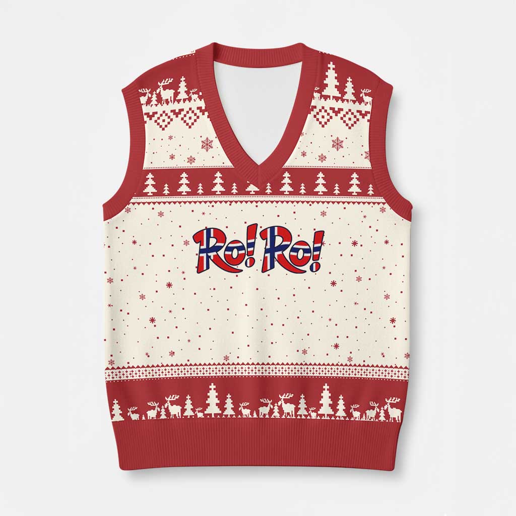 Funny Norway Flag Ro Ro Typography Graphic V-Neck Knit Sweater Vest Norge Norwegian Flag Football Fans TS02 Beige Red Print Your Wear