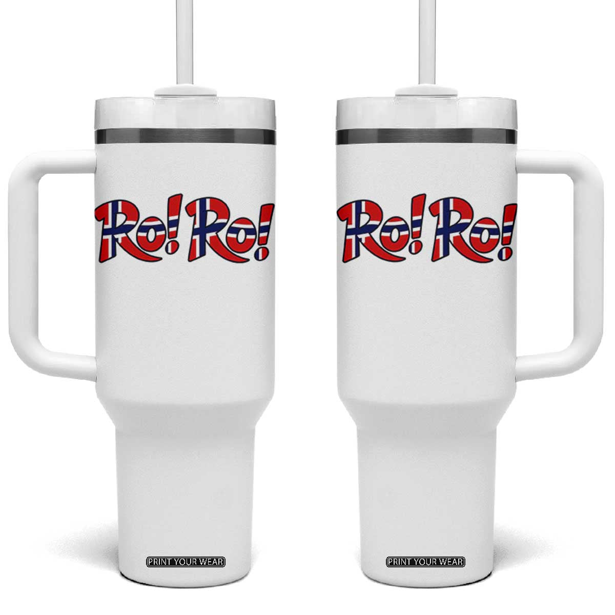 Funny Norway Flag Ro Ro Typography Graphic Tumbler With Handle Norge Norwegian Flag Football Fans TS02 One Size: 40 oz White Print Your Wear