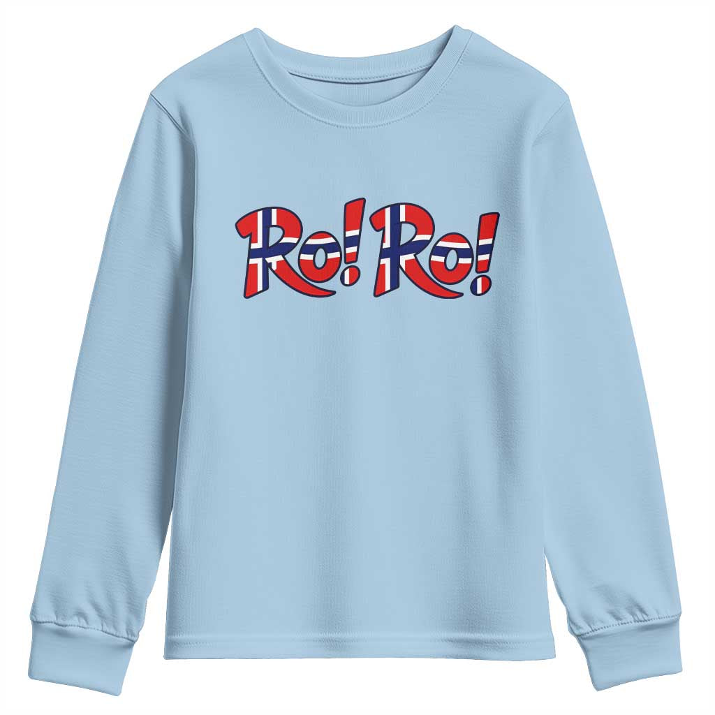 Funny Norway Flag Ro Ro Typography Graphic Youth Sweatshirt Norge Norwegian Flag Football Fans TS02 Light Blue Print Your Wear