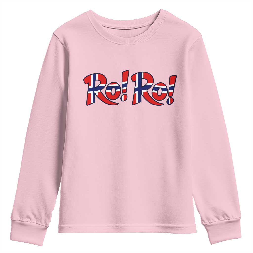 Funny Norway Flag Ro Ro Typography Graphic Youth Sweatshirt Norge Norwegian Flag Football Fans TS02 Light Pink Print Your Wear