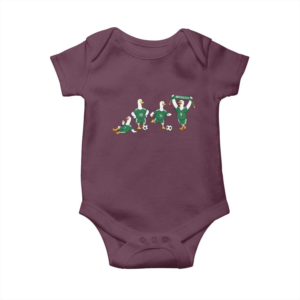 Funny Mexico Merlin the Duck Playing Soccer Graphic Baby Onesie Mexican Spirit Football Fans Cheer TS02 Maroon Print Your Wear