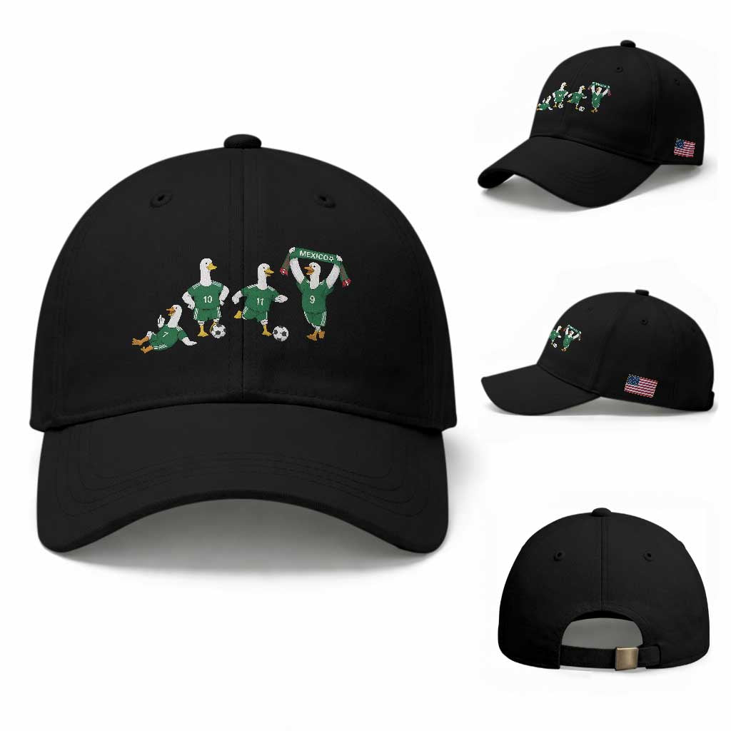 Funny Mexico Merlin the Duck Playing Soccer Graphic Baseball Cap Mexican Spirit Football Fans Cheer TS02 Baseball Cap Universal Fit Black Print Your Wear