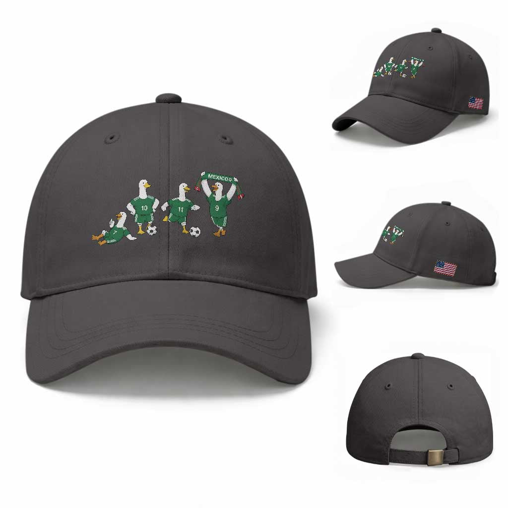 Funny Mexico Merlin the Duck Playing Soccer Graphic Baseball Cap Mexican Spirit Football Fans Cheer TS02 Baseball Cap Universal Fit Dark Gray Print Your Wear