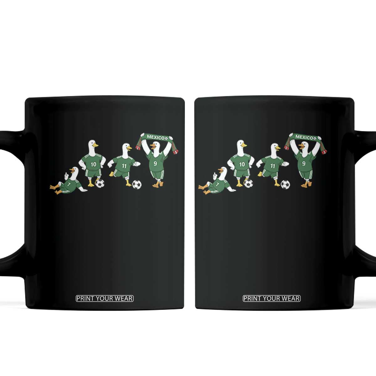 Funny Mexico Merlin the Duck Playing Soccer Graphic Coffee Mug Mexican Spirit Football Fans Cheer TS02 Black Print Your Wear