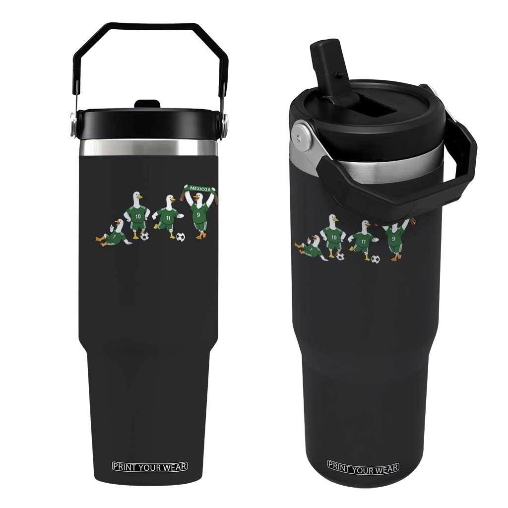 Funny Mexico Merlin the Duck Playing Soccer Graphic Flip Straw Tumbler Mexican Spirit Football Fans Cheer TS02 One Size: 30 oz Black Print Your Wear