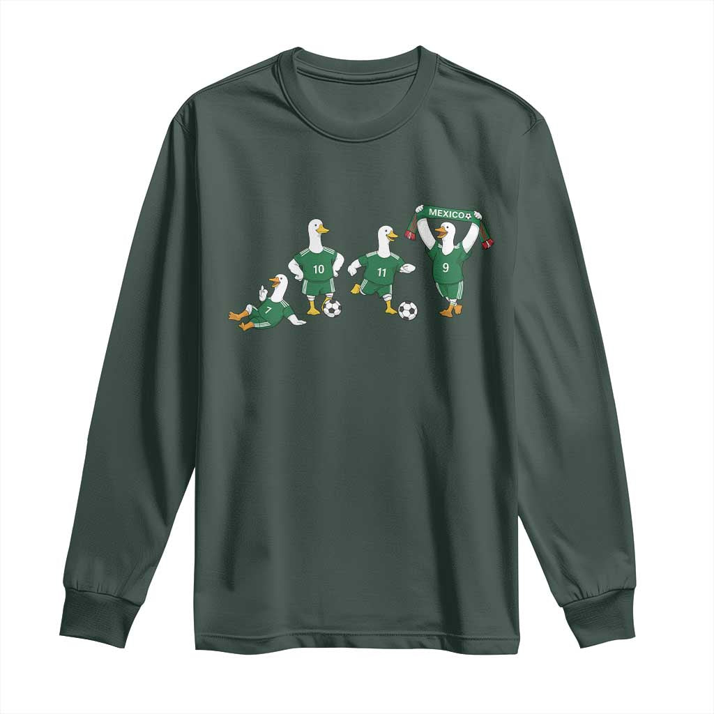 Funny Mexico Merlin the Duck Playing Soccer Graphic Long Sleeve Shirt Mexican Spirit Football Fans Cheer TS02 Dark Forest Green Print Your Wear