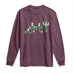 Funny Mexico Merlin the Duck Playing Soccer Graphic Long Sleeve Shirt Mexican Spirit Football Fans Cheer TS02 Maroon Print Your Wear