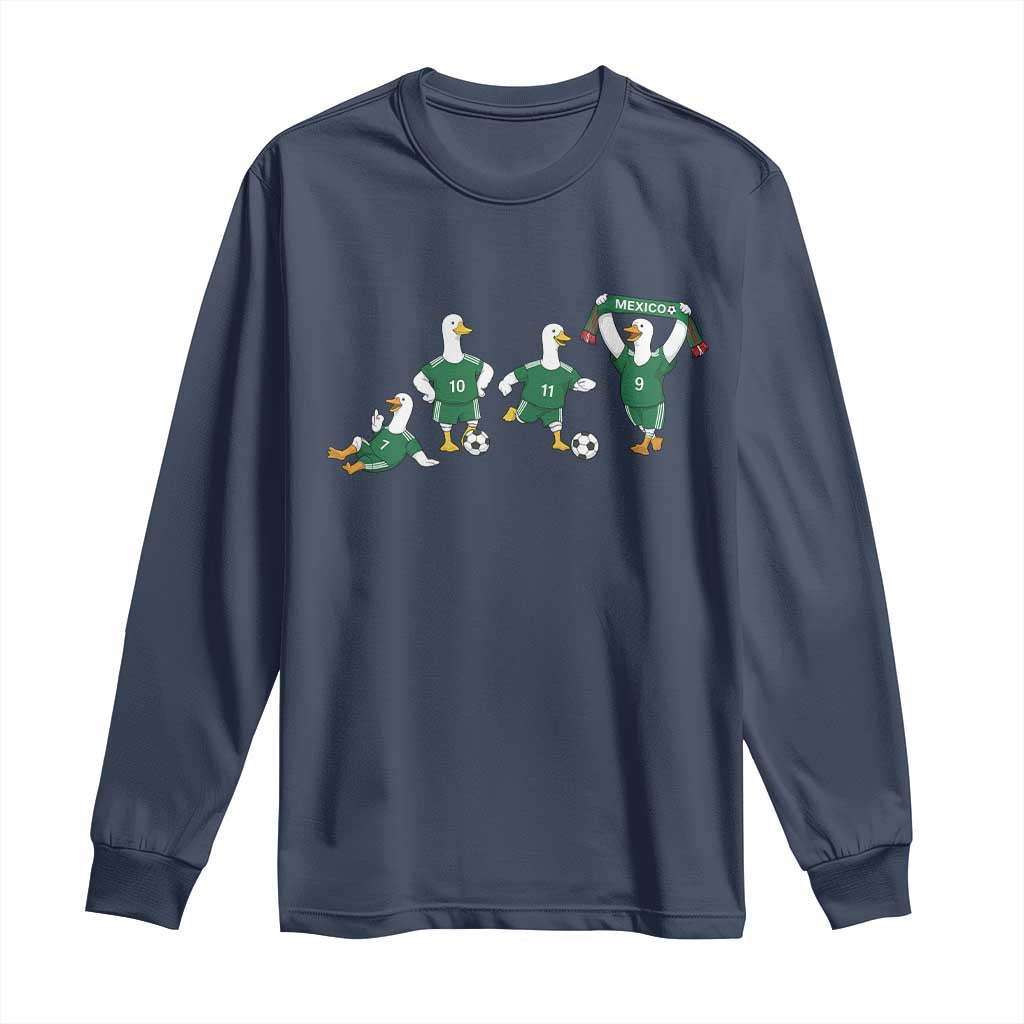 Funny Mexico Merlin the Duck Playing Soccer Graphic Long Sleeve Shirt Mexican Spirit Football Fans Cheer TS02 Navy Print Your Wear