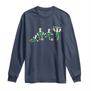 Funny Mexico Merlin the Duck Playing Soccer Graphic Long Sleeve Shirt Mexican Spirit Football Fans Cheer TS02 Navy Print Your Wear