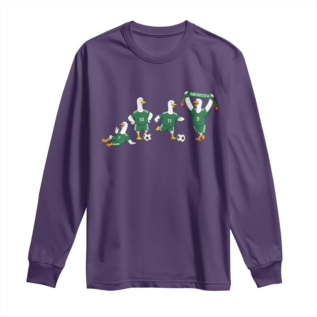 Funny Mexico Merlin the Duck Playing Soccer Graphic Long Sleeve Shirt Mexican Spirit Football Fans Cheer TS02 Purple Print Your Wear