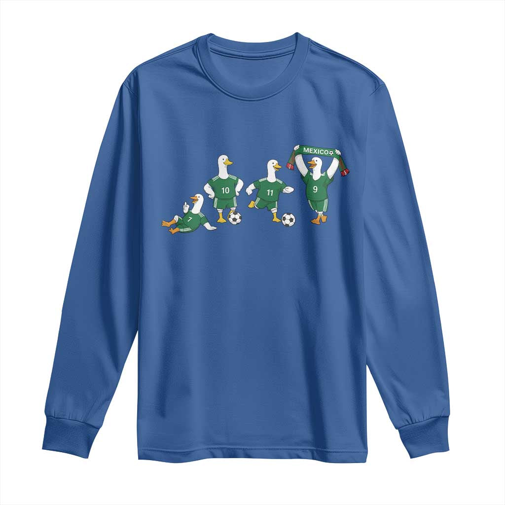 Funny Mexico Merlin the Duck Playing Soccer Graphic Long Sleeve Shirt Mexican Spirit Football Fans Cheer TS02 Royal Blue Print Your Wear