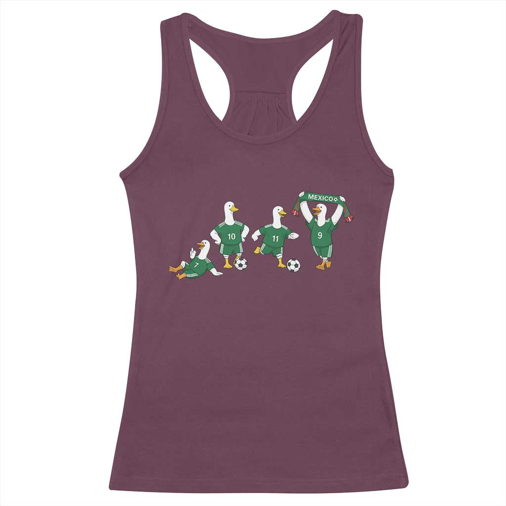 Funny Mexico Merlin the Duck Playing Soccer Graphic Racerback Tank Top Mexican Spirit Football Fans Cheer TS02 Maroon Print Your Wear