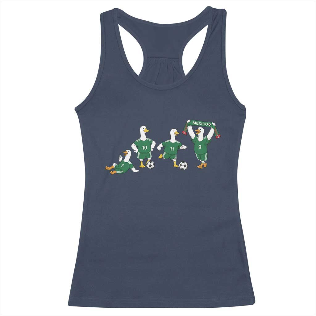 Funny Mexico Merlin the Duck Playing Soccer Graphic Racerback Tank Top Mexican Spirit Football Fans Cheer TS02 Navy Print Your Wear