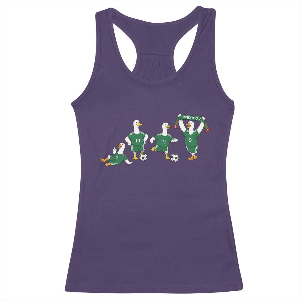 Funny Mexico Merlin the Duck Playing Soccer Graphic Racerback Tank Top Mexican Spirit Football Fans Cheer TS02 Purple Print Your Wear