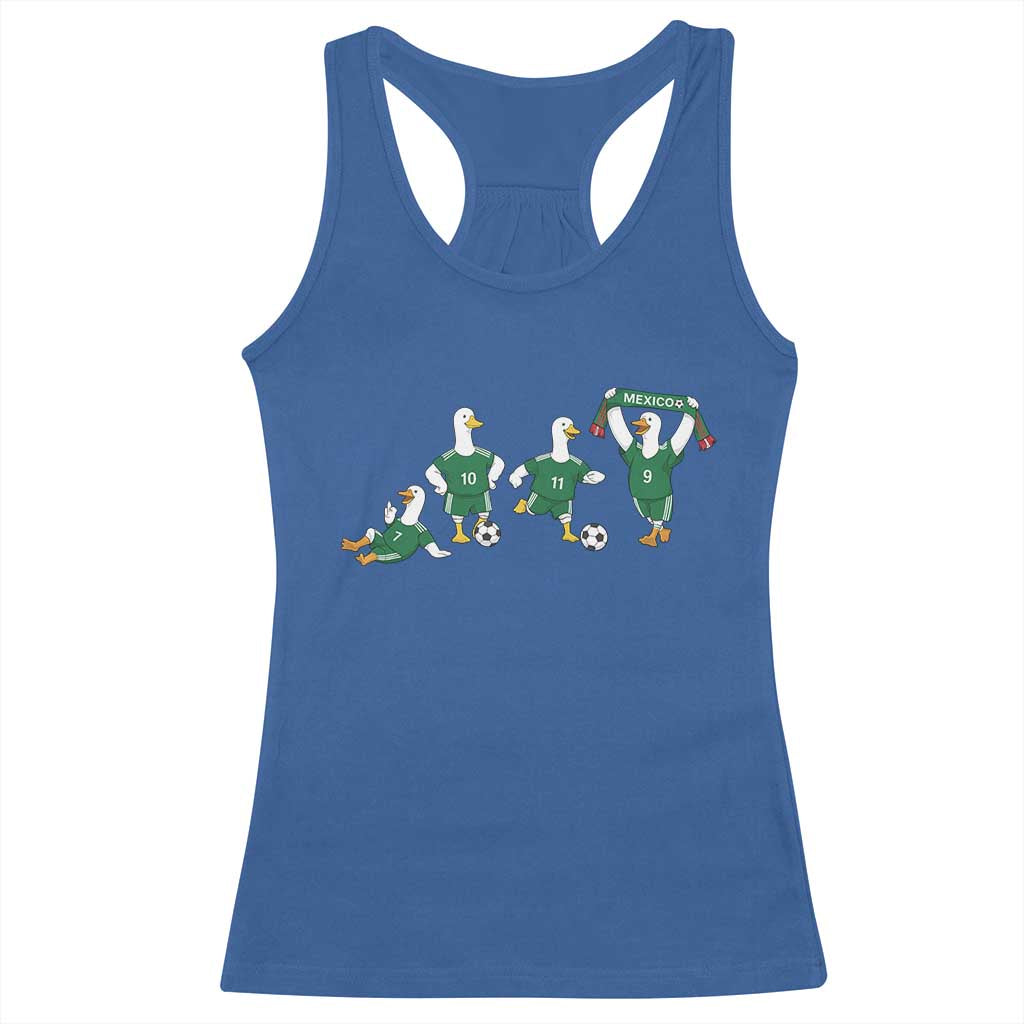 Funny Mexico Merlin the Duck Playing Soccer Graphic Racerback Tank Top Mexican Spirit Football Fans Cheer TS02 Royal Blue Print Your Wear
