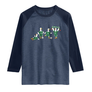 Funny Mexico Merlin the Duck Playing Soccer Graphic Raglan Shirt Mexican Spirit Football Fans Cheer TS02 Heather Denim Navy Print Your Wear