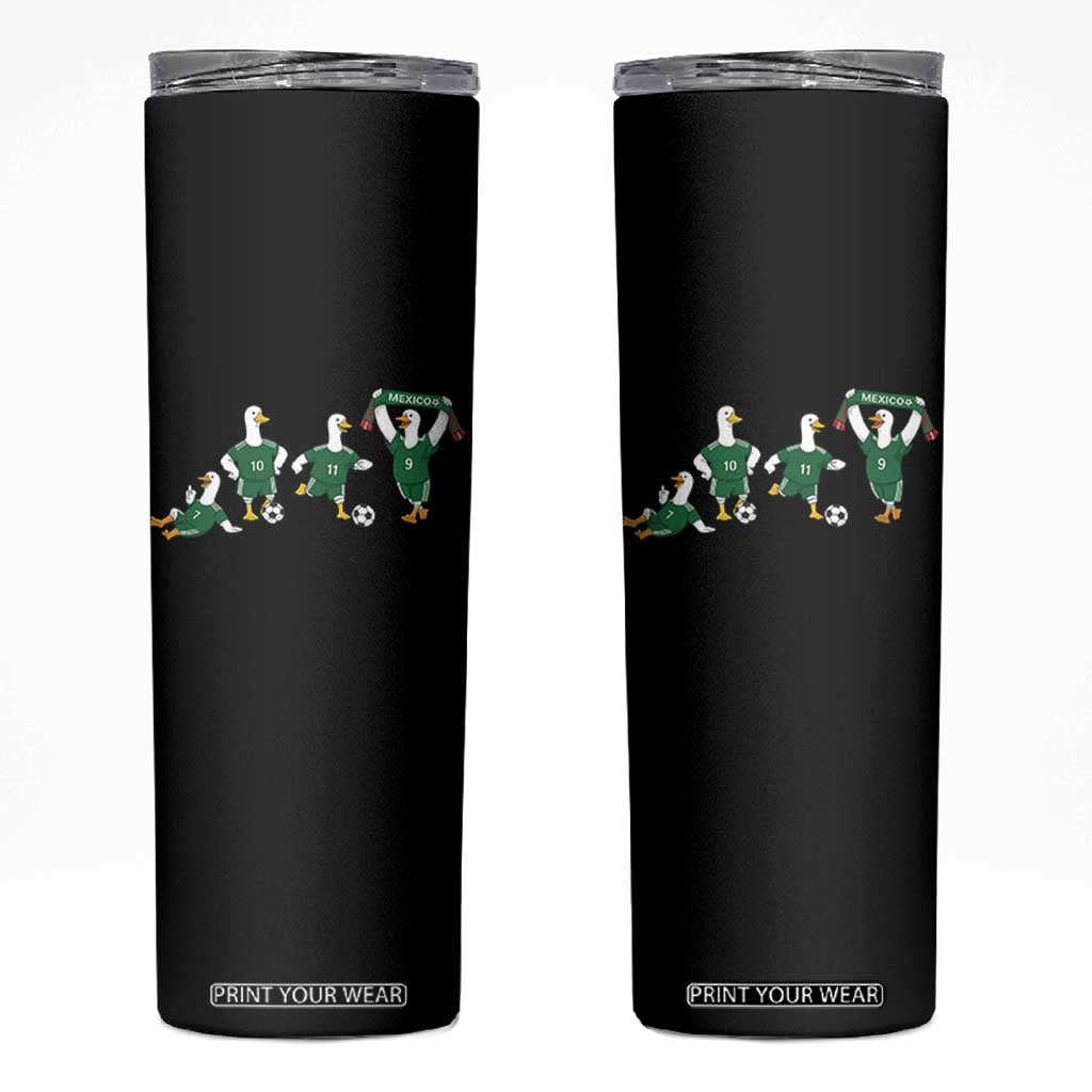 Funny Mexico Merlin the Duck Playing Soccer Graphic Skinny Tumbler Mexican Spirit Football Fans Cheer TS02 Black Print Your Wear