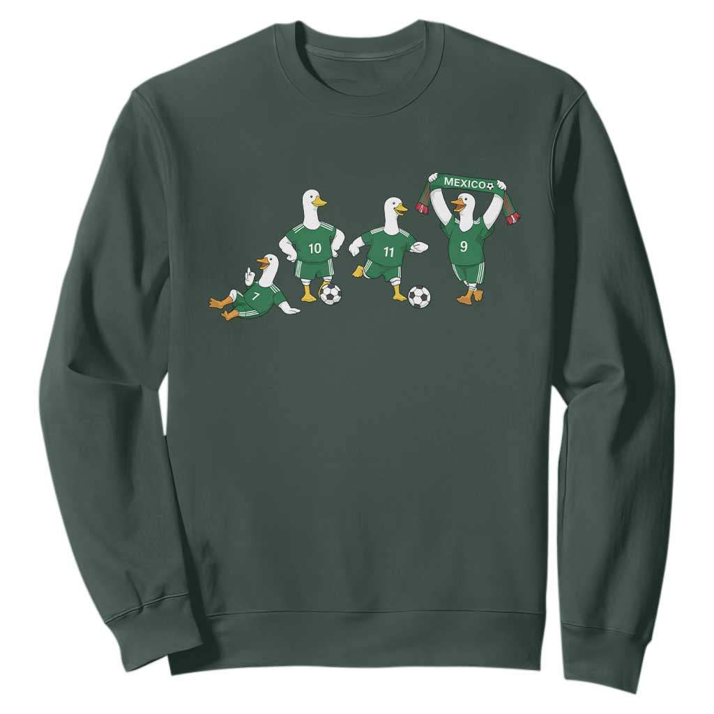 Funny Mexico Merlin the Duck Playing Soccer Graphic Sweatshirt Mexican Spirit Football Fans Cheer TS02 Dark Forest Green Print Your Wear