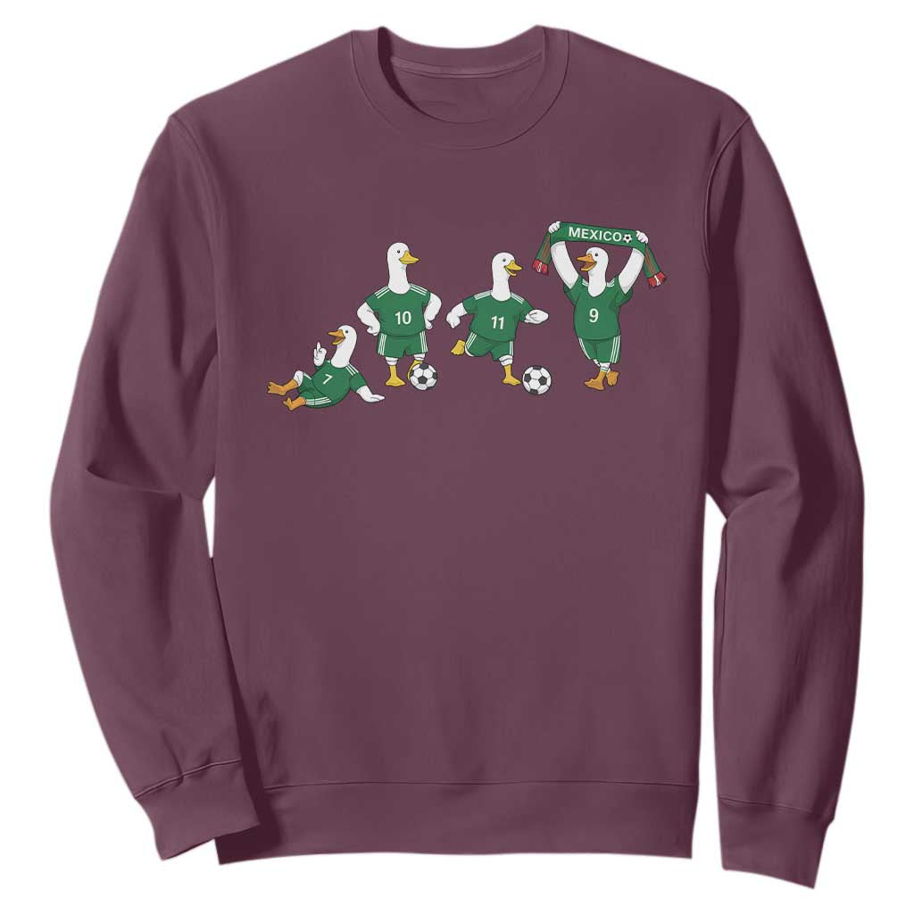 Funny Mexico Merlin the Duck Playing Soccer Graphic Sweatshirt Mexican Spirit Football Fans Cheer TS02 Maroon Print Your Wear