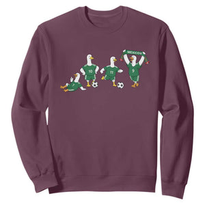 Funny Mexico Merlin the Duck Playing Soccer Graphic Sweatshirt Mexican Spirit Football Fans Cheer TS02 Maroon Print Your Wear