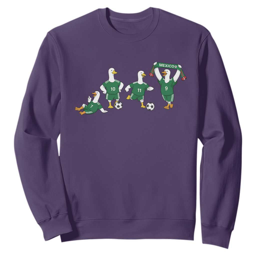 Funny Mexico Merlin the Duck Playing Soccer Graphic Sweatshirt Mexican Spirit Football Fans Cheer TS02 Purple Print Your Wear