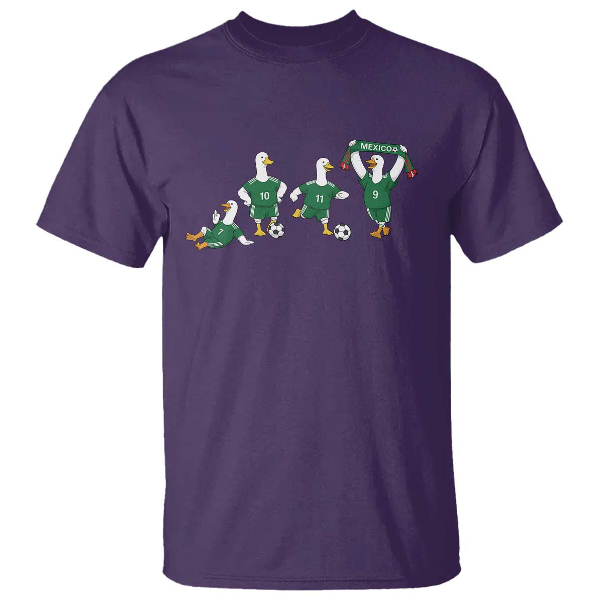 Funny Mexico Merlin the Duck Playing Soccer Graphic T Shirt Mexican Spirit Football Fans Cheer TS02 Purple Print Your Wear