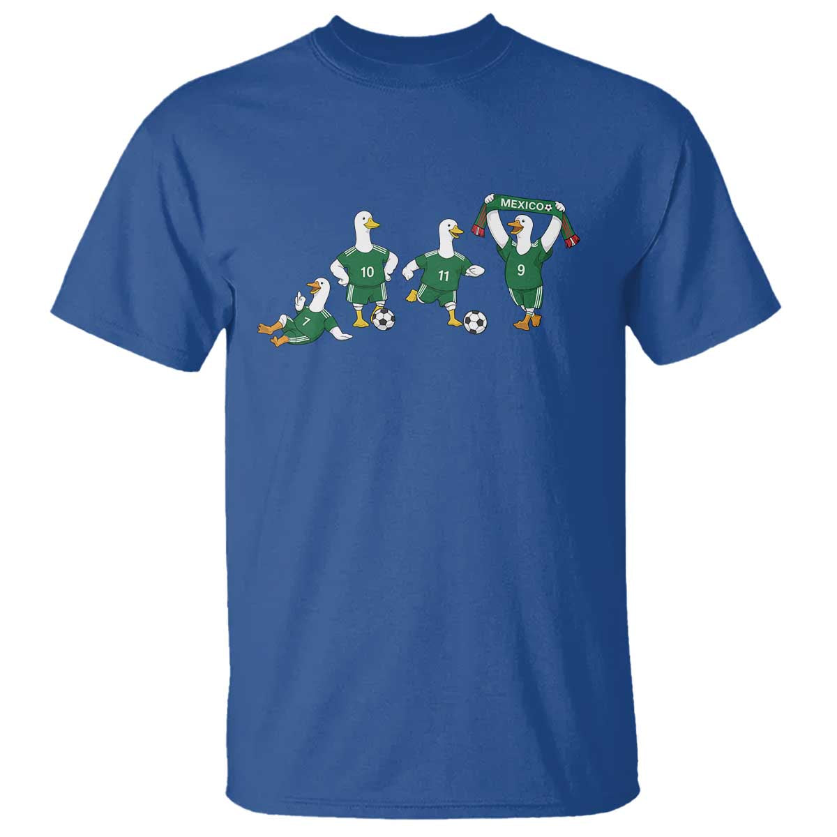 Funny Mexico Merlin the Duck Playing Soccer Graphic T Shirt Mexican Spirit Football Fans Cheer TS02 Royal Blue Print Your Wear
