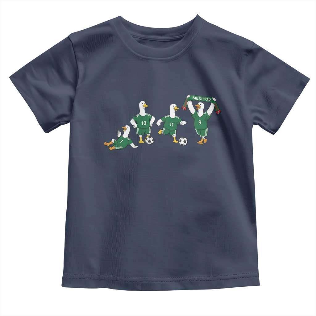Funny Mexico Merlin the Duck Playing Soccer Graphic Toddler T Shirt Mexican Spirit Football Fans Cheer TS02 Navy Print Your Wear