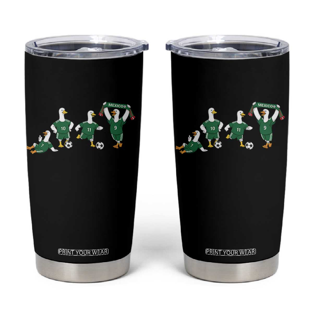 Funny Mexico Merlin the Duck Playing Soccer Graphic Tumbler Cup Mexican Spirit Football Fans Cheer TS02 Black Print Your Wear