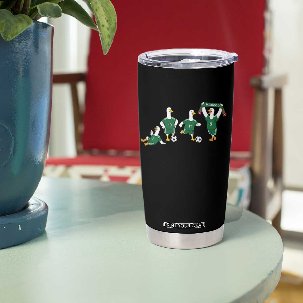 Funny Mexico Merlin the Duck Playing Soccer Graphic Tumbler Cup Mexican Spirit Football Fans Cheer TS02 Print Your Wear