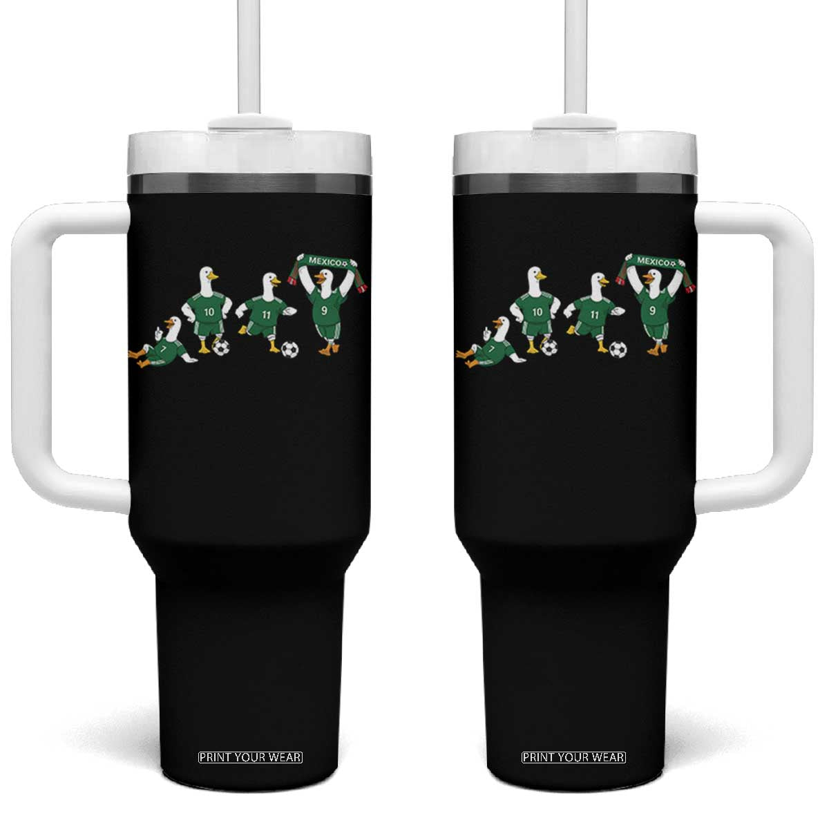 Funny Mexico Merlin the Duck Playing Soccer Graphic Tumbler With Handle Mexican Spirit Football Fans Cheer TS02 One Size: 40 oz Black Print Your Wear