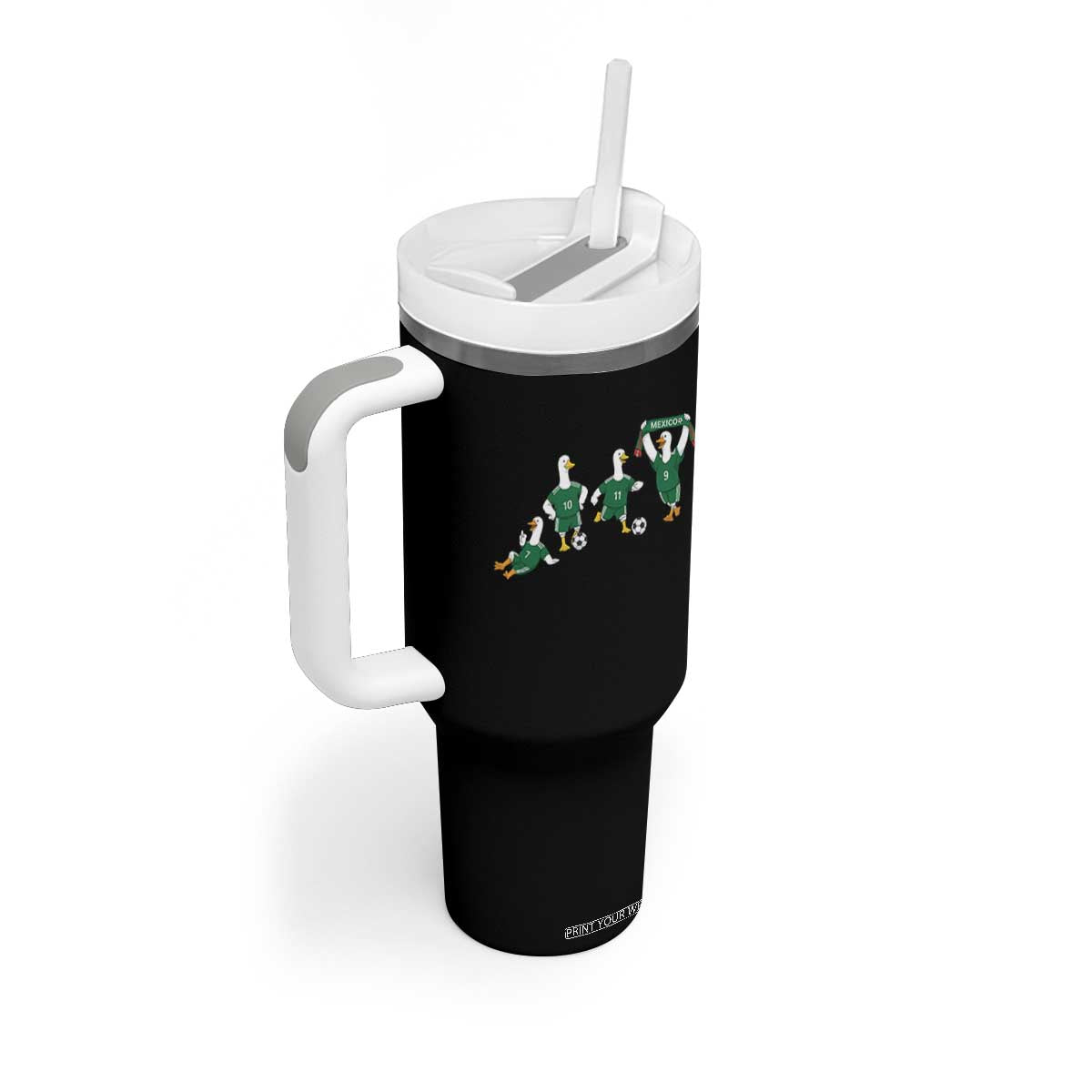 Funny Mexico Merlin the Duck Playing Soccer Graphic Tumbler With Handle Mexican Spirit Football Fans Cheer TS02 Print Your Wear