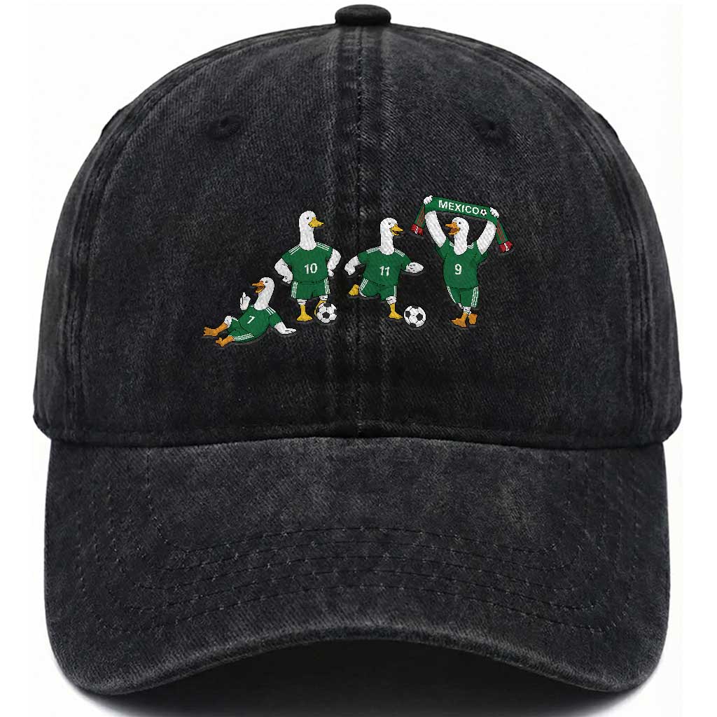 Funny Mexico Merlin the Duck Playing Soccer Graphic Washed Cotton Baseball Cap Mexican Spirit Football Fans Cheer TS02 Print Your Wear