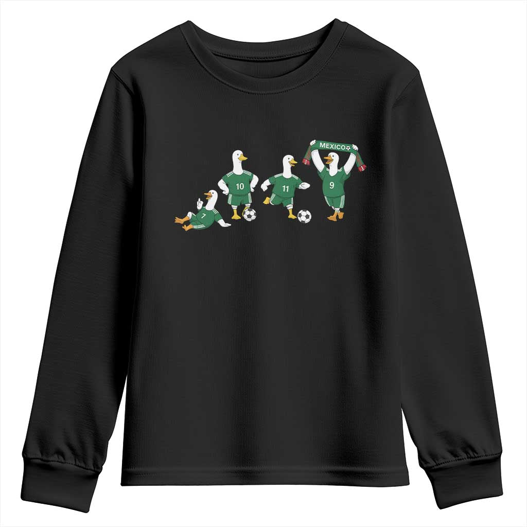 Funny Mexico Merlin the Duck Playing Soccer Graphic Youth Sweatshirt Mexican Spirit Football Fans Cheer TS02 Black Print Your Wear