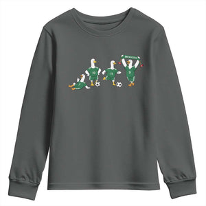 Funny Mexico Merlin the Duck Playing Soccer Graphic Youth Sweatshirt Mexican Spirit Football Fans Cheer TS02 Dark Heather Print Your Wear